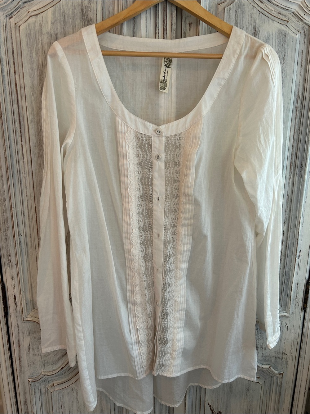 Free People White Lightweight Lace-Trim Long Sleeve Women's Top